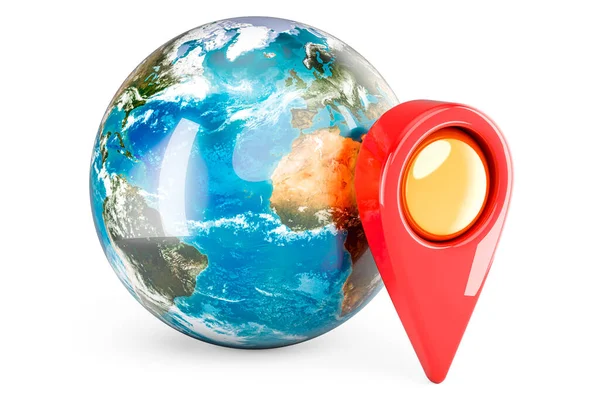 Earth Globe Med Karta Pekare Rendering Isolerad Vit Bakgrund — Stockfoto