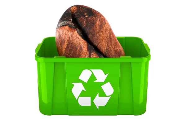 Recycling Tempat Sampah Dengan Biji Kopi Rendering Terisolasi Latar Belakang — Stok Foto
