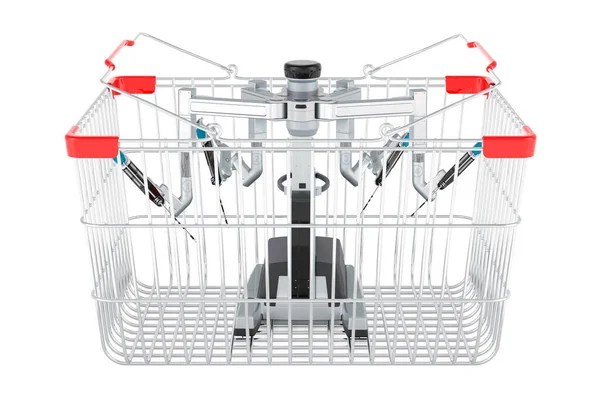 带有机器人外科手术系统的购物篮 白色背景下的3D渲染隔离 — 图库照片