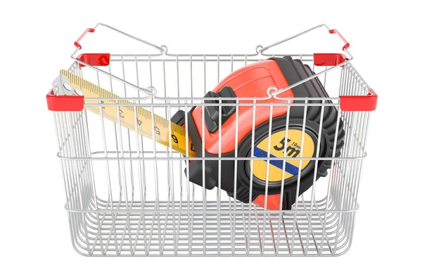 Shopping Basket Tape Measure Rendering Isolated White Background — Stock Photo, Image