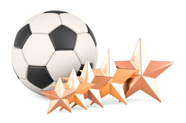 Fußball Mit Fünf Goldenen Sternen Rendering Isoliert Auf Weißem Hintergrund — Stockfoto