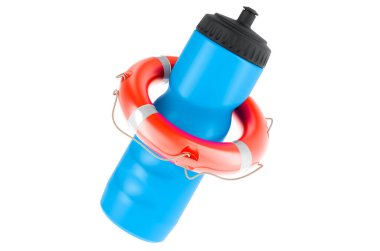 Can yelekli plastik su şişesi, beyaz arka planda 3 boyutlu görüntüleme. 