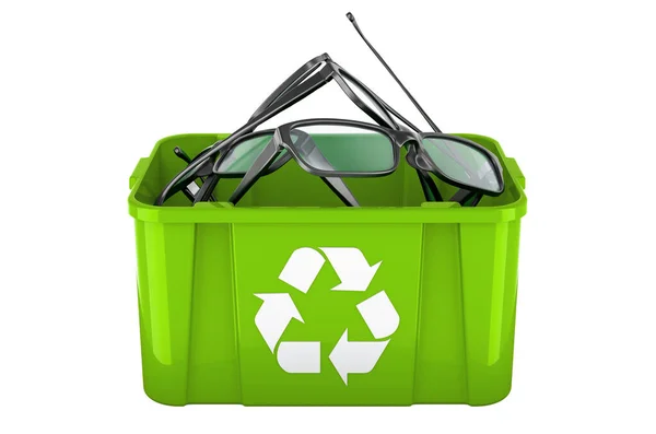 Recycling Mülleimer Mit Brille Rendering Isoliert Auf Weißem Hintergrund — Stockfoto
