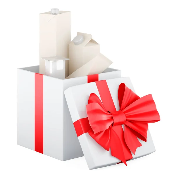 采购产品包装乳制品 果汁产品内礼品盒 礼品概念 在白色背景上孤立的3D渲染 — 图库照片