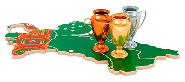 Pokale Auf Turkmenischer Landkarte Sportturniere Turkmenistan Konzept Rendering Isoliert Auf — Stockfoto