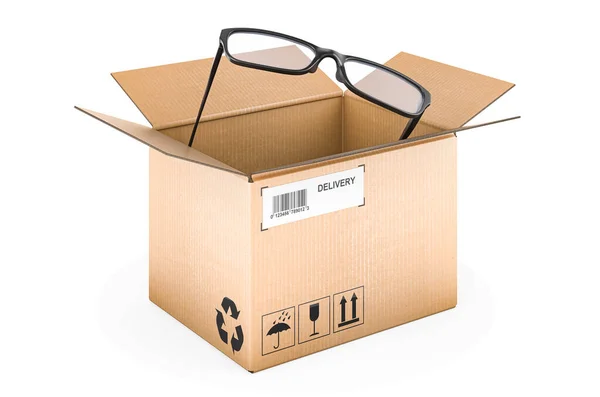 Paket Mit Brille Wiedergabe Isoliert Auf Weißem Hintergrund — Stockfoto