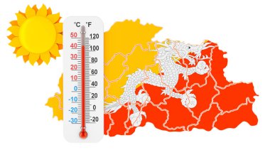 Bhutan konseptinde sıcaklık. Beyaz arkaplanda 3B görüntüleme izole edildi