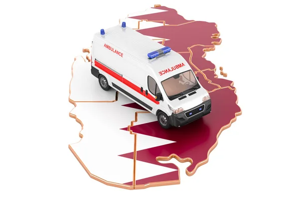 Katar Acil Tıbbi Servis Katar Haritasında Ambulans Minibüsü Var Beyaz — Stok fotoğraf