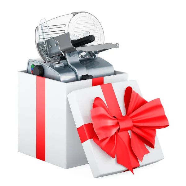 Slicing Machine Gift Box Gift Concept Rendering Isolated White Background — Stock Photo, Image