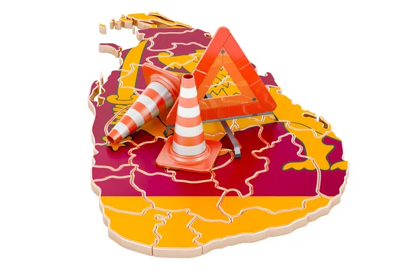 Mappa Dello Sri Lanka Con Coni Traffico Triangolo Avviso Rendering — Foto Stock