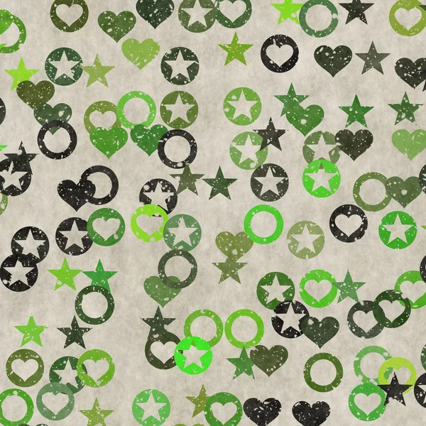 Grunge background with stars and hearts — Stock Photo, Image