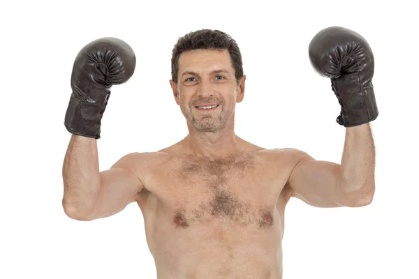 Adulto sorridente homem boxe esporte luvas boxer isolado Fotografia De Stock