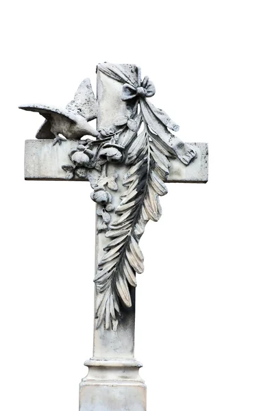 Stone cross on white background — Stock Photo, Image