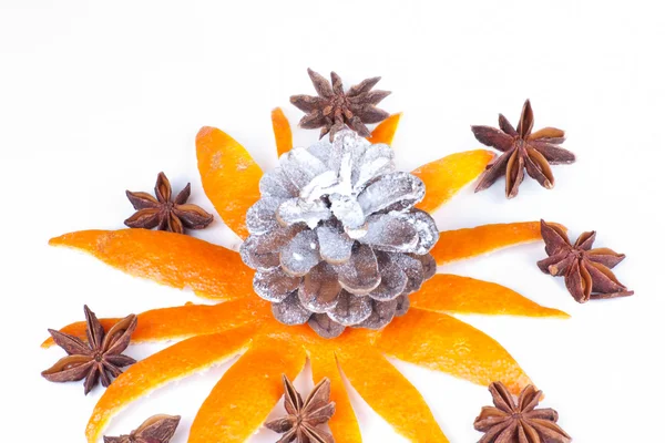 Peeled orange with star anise — Stock Photo, Image