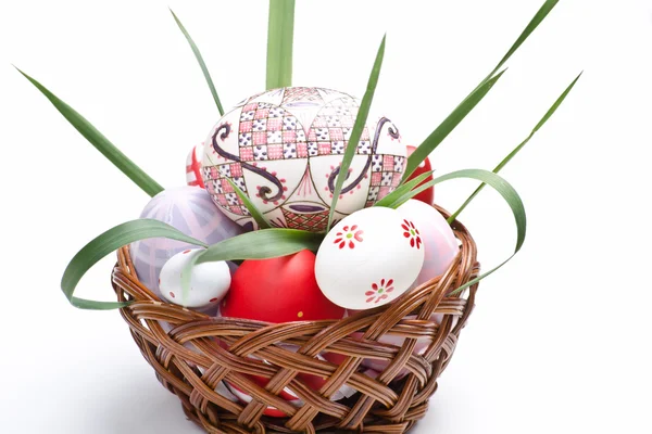 Basket with easter eggs — Stock Photo, Image