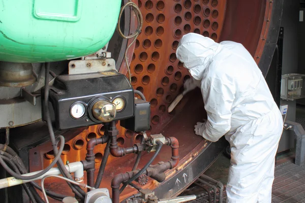 Industrial steam boiler being cleaned — Stock Photo, Image