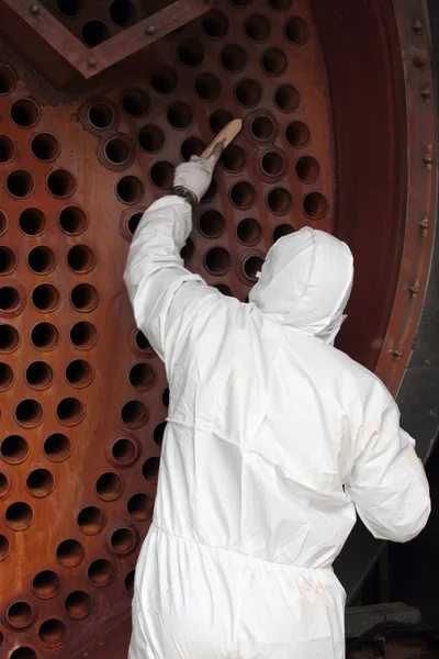 Industrial steam boiler being cleaned — Stock Photo, Image