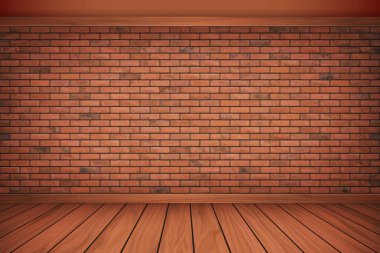 Vector Illustration güzel kahverengi blok tuğla duvar ve ahşap döşeme vintage dizilim desen arka plan.