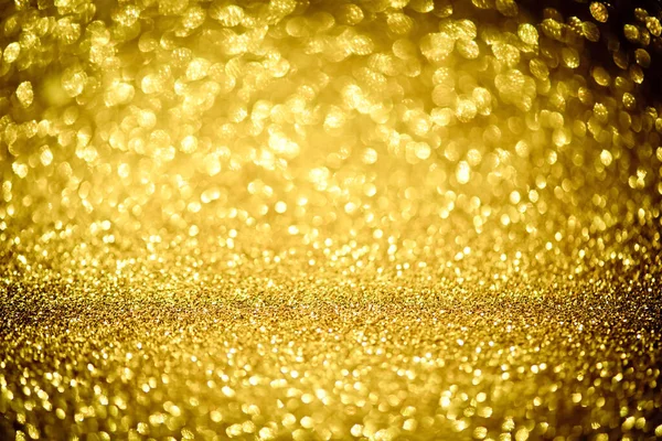 Dourado Brilho Bokeh Iluminação Textura Desfocado Fundo Abstrato Para Aniversário — Fotografia de Stock