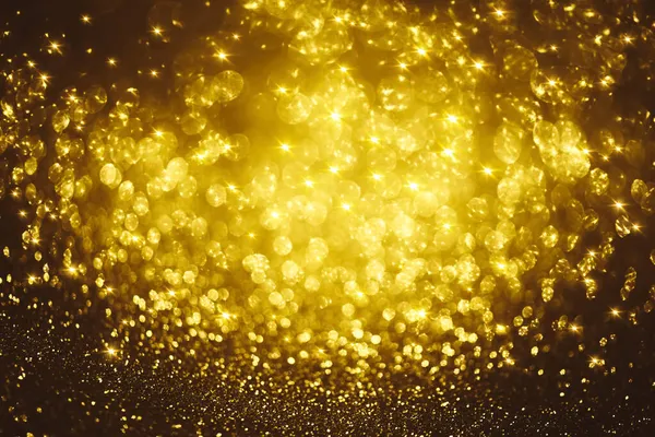 Golden Glitter Bokeh Lighting Texture Blurred Abstract Background Birthday Anniversary — Stock Photo, Image