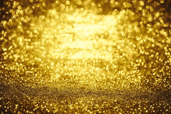 Golden Glitter Bokeh Lighting Texture Blurred Abstract Background Birthday Anniversary — Stock Photo, Image