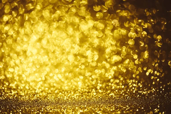 Dourado Brilho Bokeh Iluminação Textura Desfocado Fundo Abstrato Para Aniversário — Fotografia de Stock