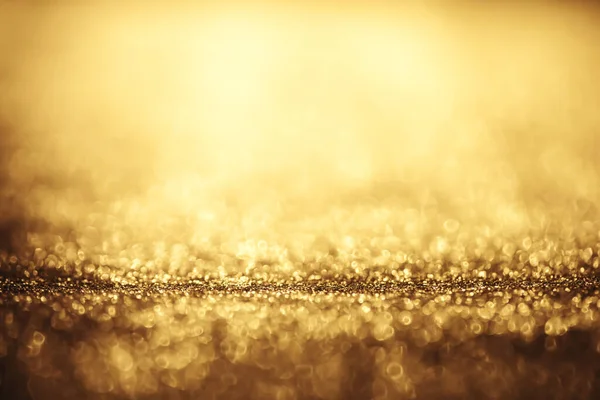 Dourado Brilho Bokeh Iluminação Textura Desfocado Fundo Abstrato Para Aniversário — Fotografia de Stock