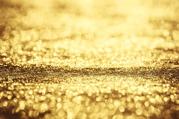 Golden Glitter Bokeh Lighting Texture Blurred Abstract Background Birthday Anniversary — Stock Photo, Image