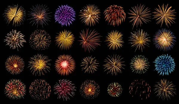 Collection Set Amazing Beautiful firework isolated on black background for celebration anniversary merry christmas eve and happy new year.