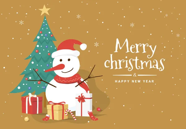 Вікторна Ілюстрація Сніговиком Подарунковими Коробками Веселого Різдва Веселого Нового Року — стоковий вектор