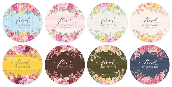 Collection Set Label Beautiful Rose Flower Botanical Leaf Digital Painted —  Vetores de Stock