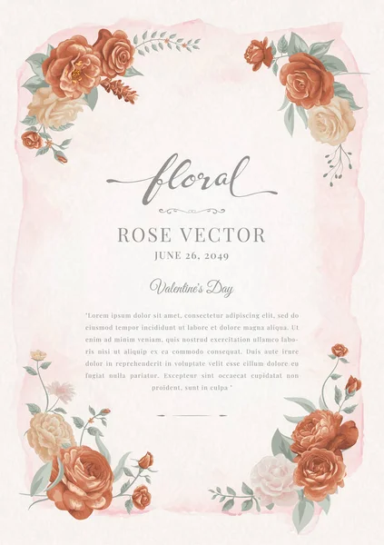 Linda Flor Rosa Folha Botânica Digital Pintado Ilustração Para Amor —  Vetores de Stock