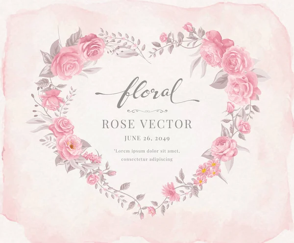 Belle Fleur Rose Forme Coeur Feuille Botanique Aquarelle Illustration Numérique — Image vectorielle