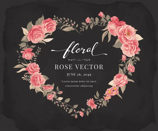 Όμορφο Τριαντάφυλλο Λουλούδι Και Βοτανικό Φύλλο Καρδιά Σχήμα Ακουαρέλα Ψηφιακή — Διανυσματικό Αρχείο