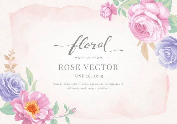 Bella Rosa Fiore Foglia Botanica Digitale Dipinto Illustrazione Amore Matrimonio — Vettoriale Stock