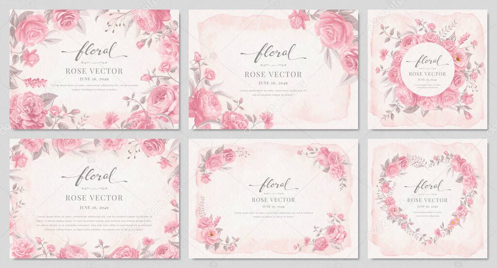 Collection set Beautiful Rose Flower and botanical leaf digital painted illustration for love wedding valentines day or arrangement invitation design greeting card.