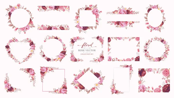 Kollektion Set Schöne Rose Blume Und Botanisches Blatt Digital Gemalte — Stockvektor