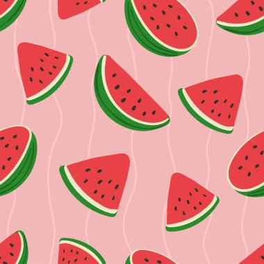 meyve karpuzu illüstrasyon çizgi film vektörü dikişsiz desen.