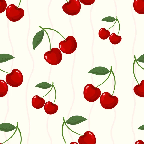 Gyümölcs Cseresznye Illusztráció Rajzfilm Vektor Zökkenőmentes Minta — Stock Vector