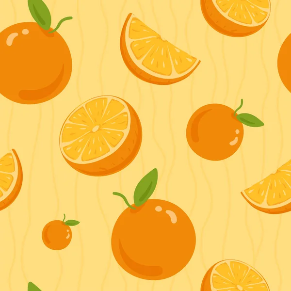 Fruta Naranja Ilustración Dibujos Animados Vector Patrón Sin Costura — Vector de stock