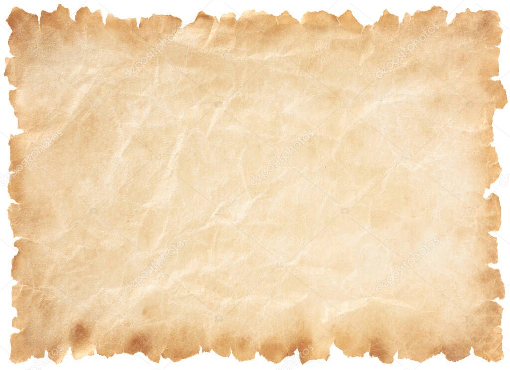 old parchment paper sheet vintage aged or texture isolated on white background.