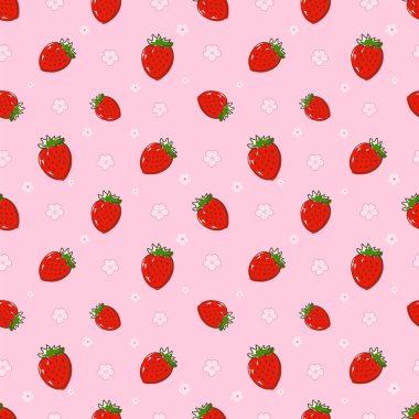 meyve çileği illüstrasyon çizgi film vektörü dikişsiz desen.