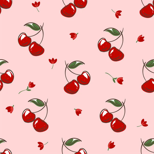 Fruit Cerise Illustration Dessin Animé Vecteur Motif Sans Couture — Image vectorielle