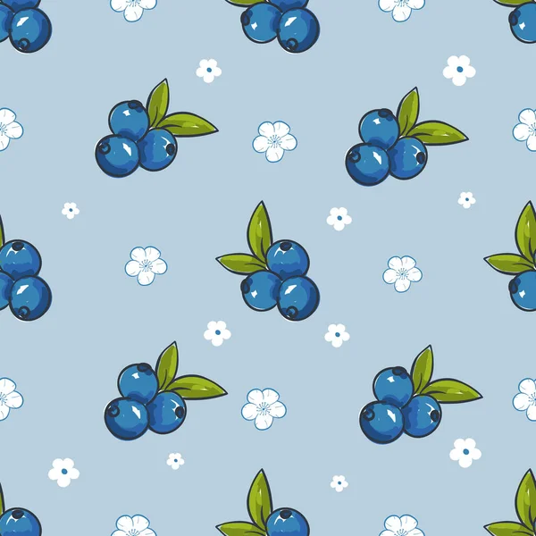 Fruit Blueberry Illustration Cartoon Vector Seamless Pattern — Stock Vector