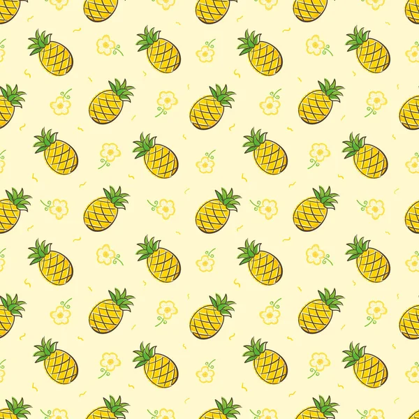 Fruit Pineapple Illustration Cartoon Vector Seamless Pattern — Stock Vector