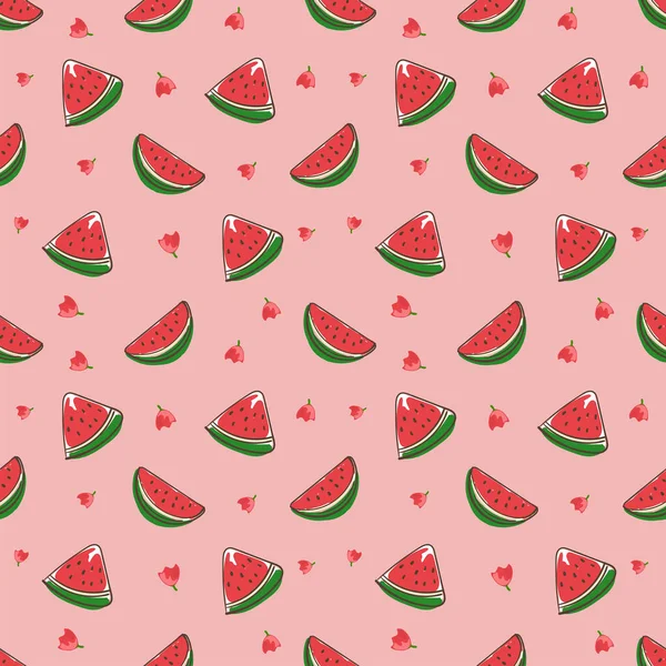 Fruit Pastèque Illustration Dessin Animé Vecteur Motif Sans Couture — Image vectorielle