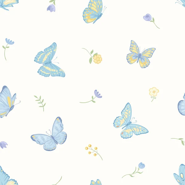 Illust Hermosa Mariposa Flor Botánica Hoja Patrón Sin Costura Para — Vector de stock