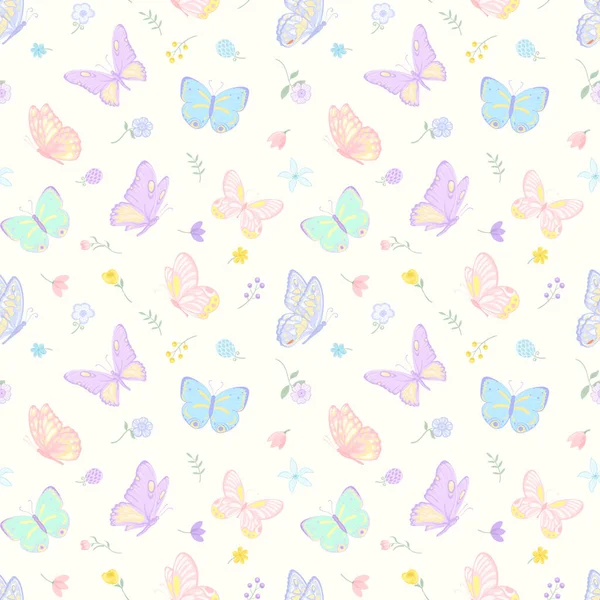 Illustration Schöne Schmetterling Und Blume Botanische Blatt Nahtlose Muster Für — Stockvektor