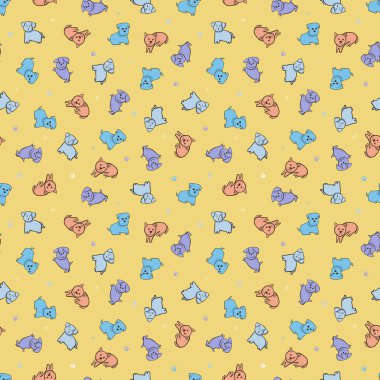 Resim boyası. Güzel yavru köpek. Sevimli, dikişsiz çizgi film deseni..