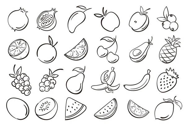 Colección Frutas Conjunto Ilustración Dibujos Animados Vector Patrón — Archivo Imágenes Vectoriales